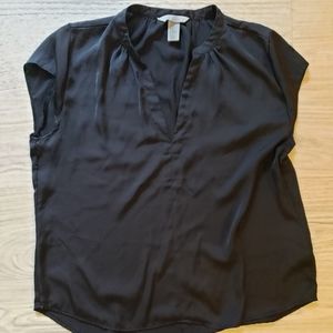 H&M Black Sheen Deep V Cut Top size 10